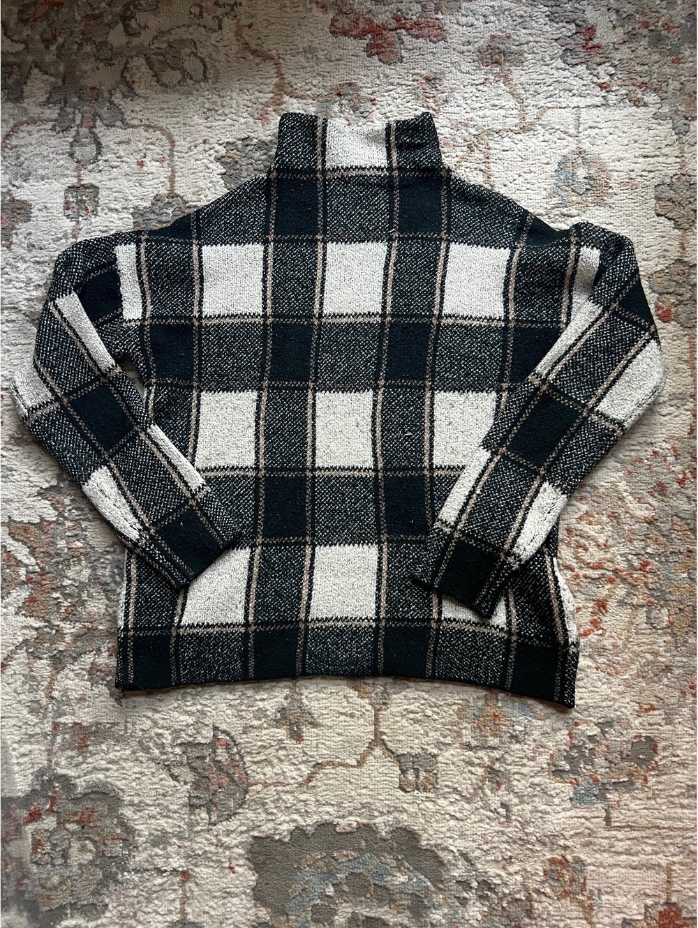 Christian Siriano New York Black White Plaid Turtleneck Sweater Size M